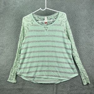 No Boundaries Tunic Sweater Womens XL Green Stripe Crew Neck Cutout Long Sleeve